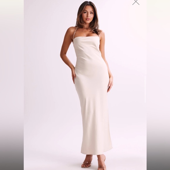 Cream Straight Neck Slip Maxi Dress - Picture 5 of 6